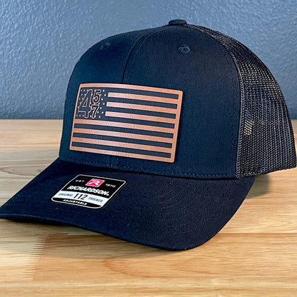 45 47 Inauguration American Flag Patriotic SnapBack Trucker Rawhide Leather Patch Hat Patch Hat