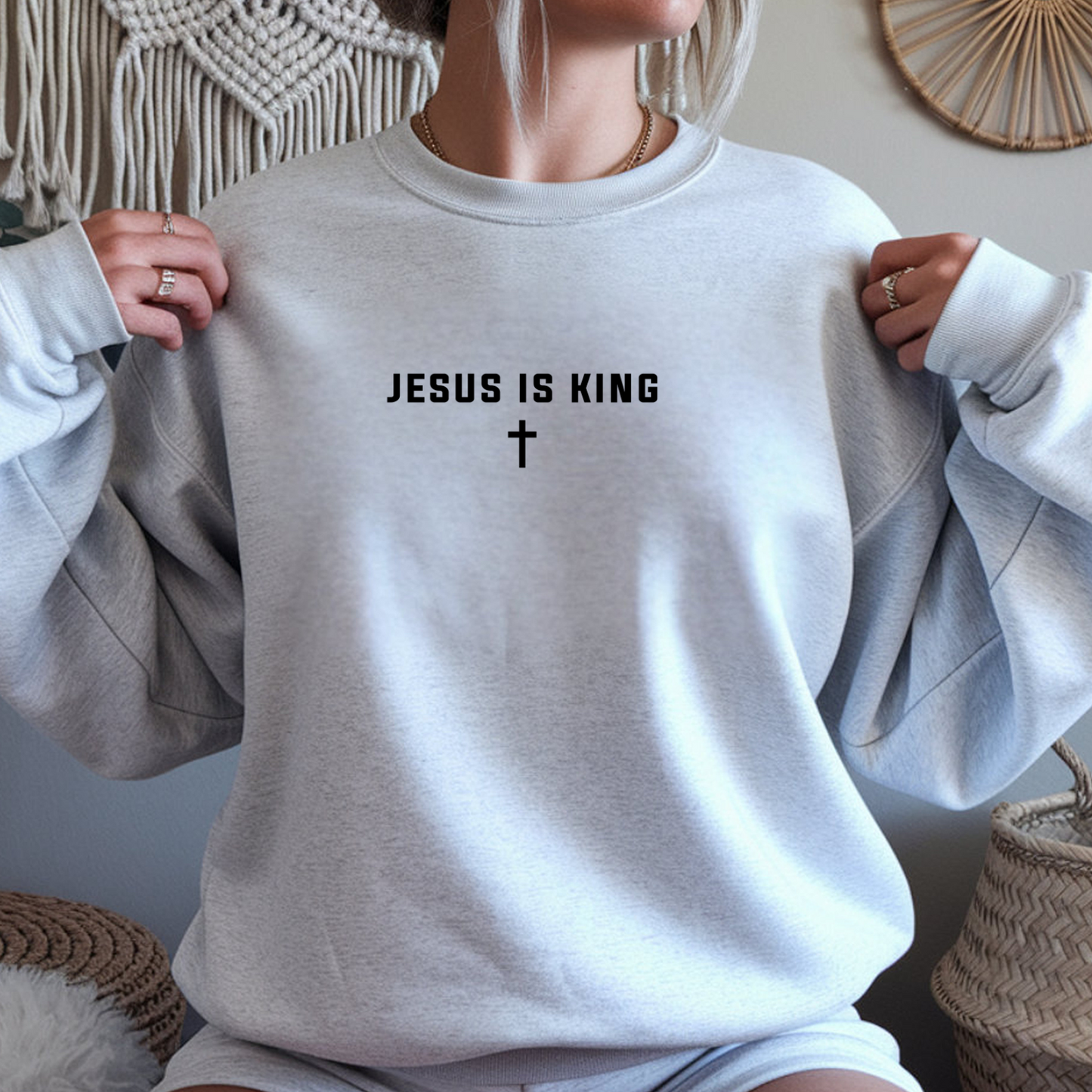 Jesus is King Cross Christian Faith Gildan Sweatshirt