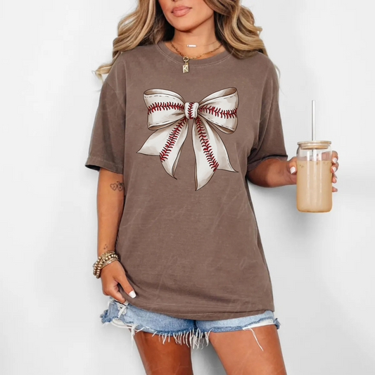 Baseball Mom Coquette Bow T-Shirt – Cute & Stylish Game Day Tee