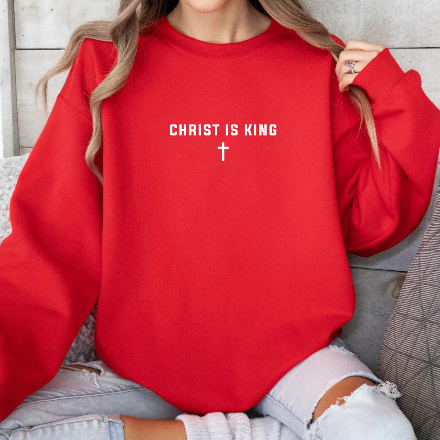 Christ is King Cross Christian Faith Gildan Jesus Sweatshirt