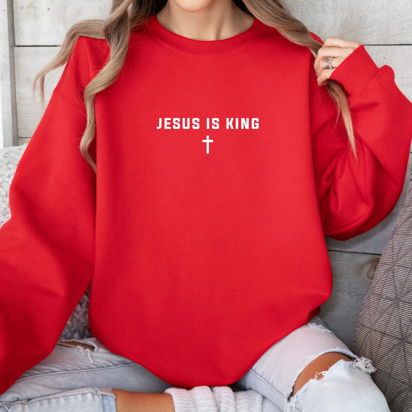 Jesus is King Cross Christian Faith Gildan Sweatshirt