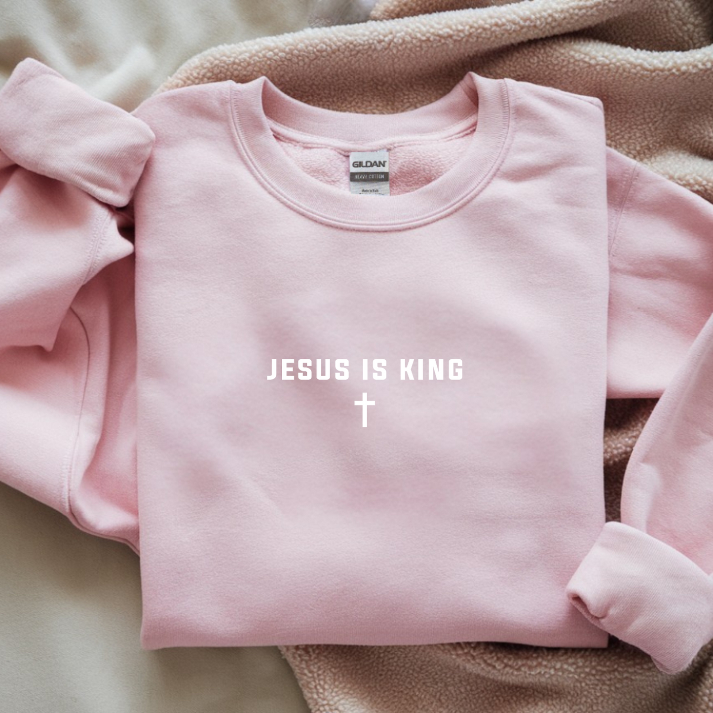 Jesus is King Cross Christian Faith Gildan Sweatshirt