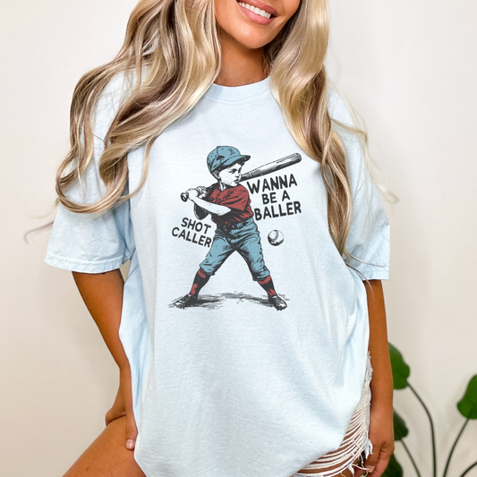 Wanna be a Baller Shot Caller Vintage Retro Baseball Boy Shirt