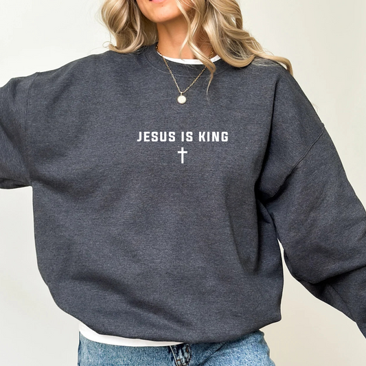 Jesus is King Cross Christian Faith Gildan Sweatshirt