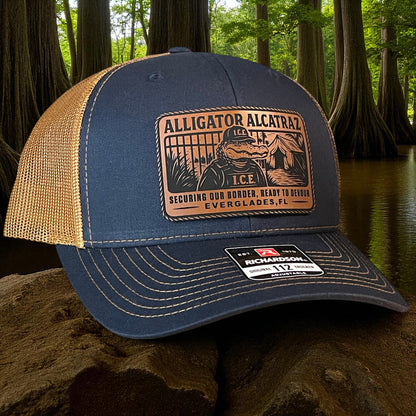 Alligator Alcatraz Swamp ICE Funny Leather Patch SnapBack Trucker Hat