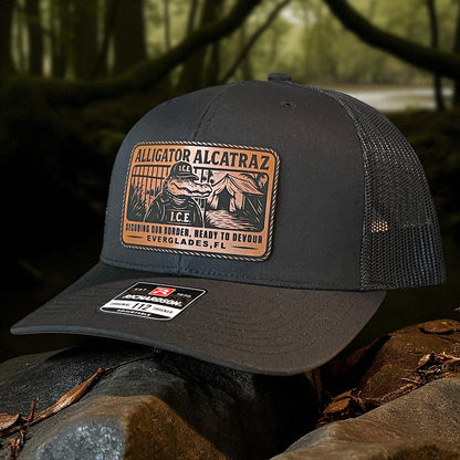 Alligator Alcatraz Swamp ICE Funny Leather Patch SnapBack Trucker Hat