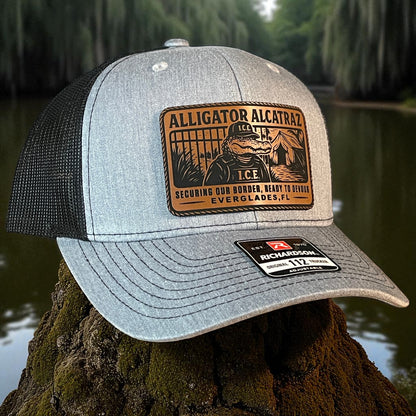 Alligator Alcatraz Swamp ICE Funny Leather Patch SnapBack Trucker Hat