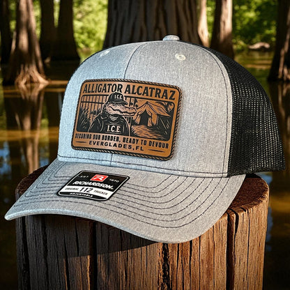 Alligator Alcatraz Swamp ICE Funny Leather Patch SnapBack Trucker Hat