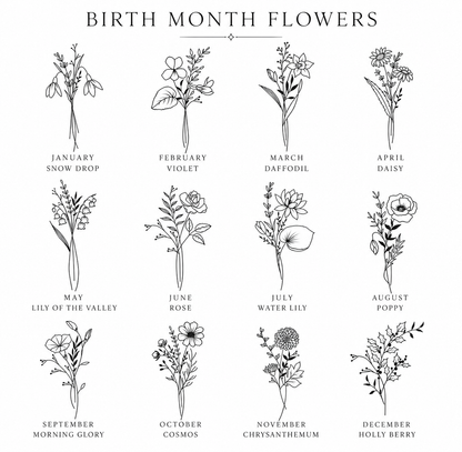 Custom Birth Month Flower Necklace | Engraved Oval Pendant