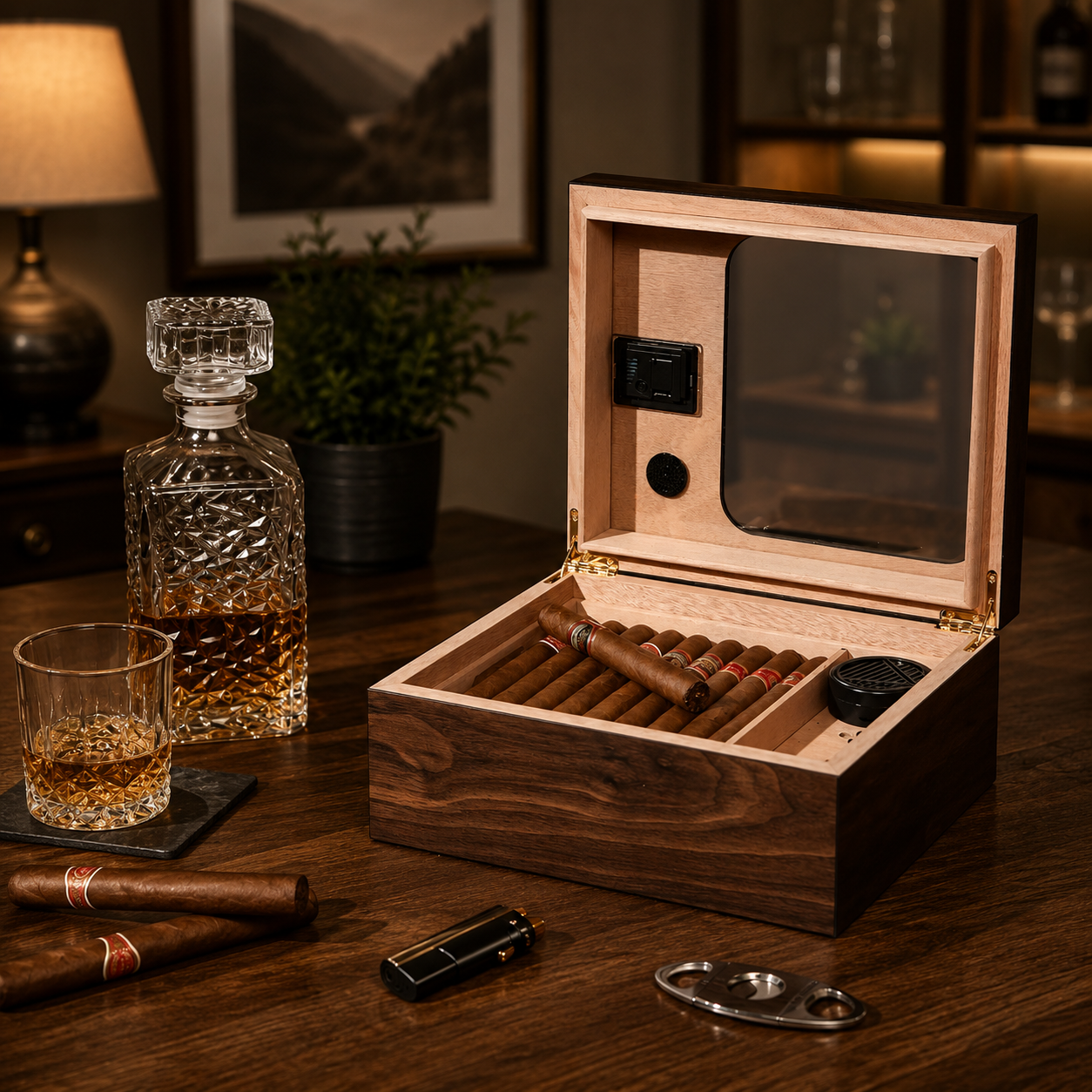 Personalized Cigar Humidor with Digital Hygrometer