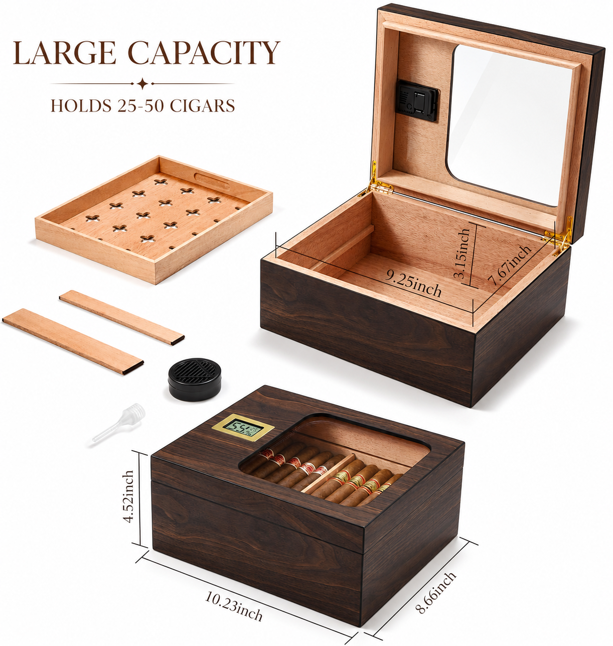 Personalized Cigar Humidor with Digital Hygrometer