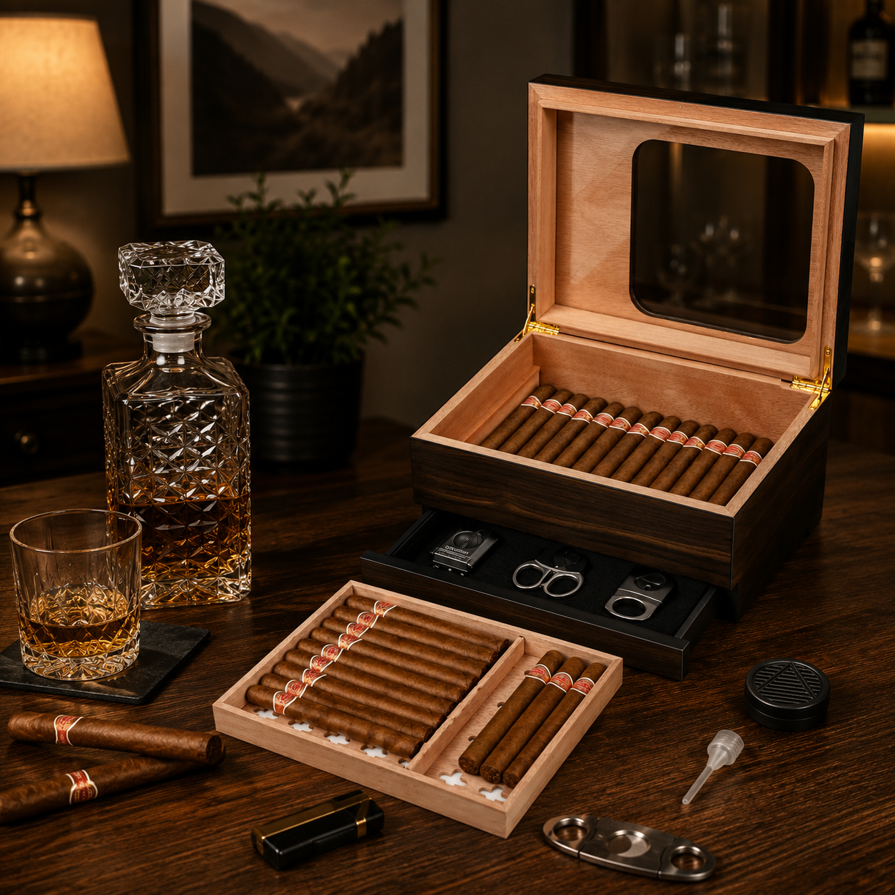Personalized Cigar Humidor with Digital Hygrometer