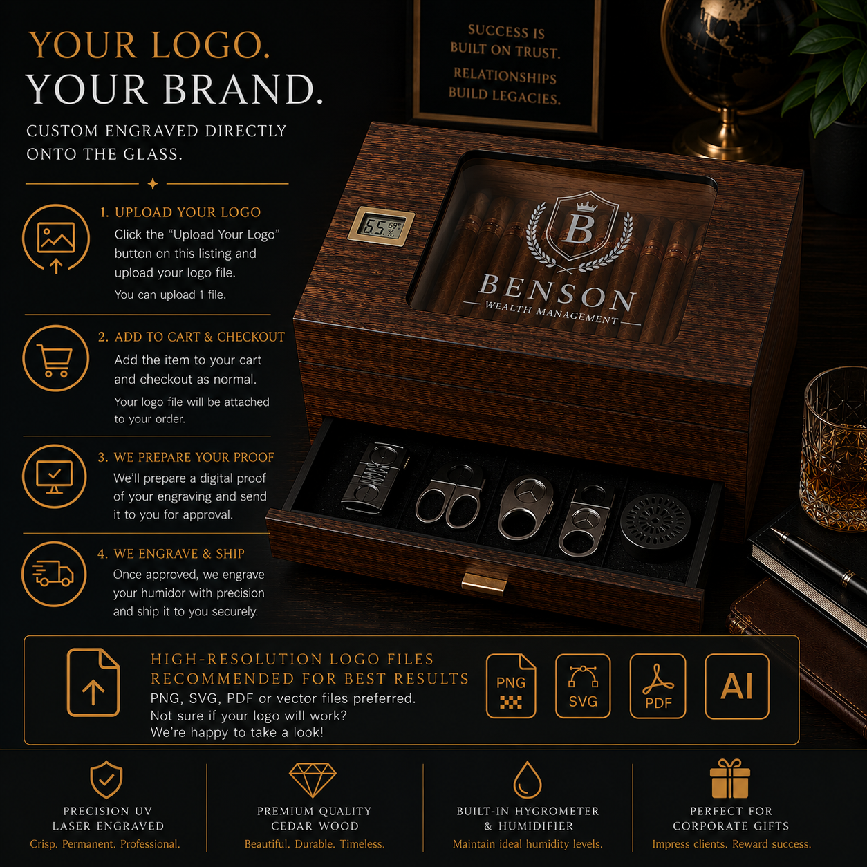 Custom Logo Cigar Humidor with Digital Hygrometer