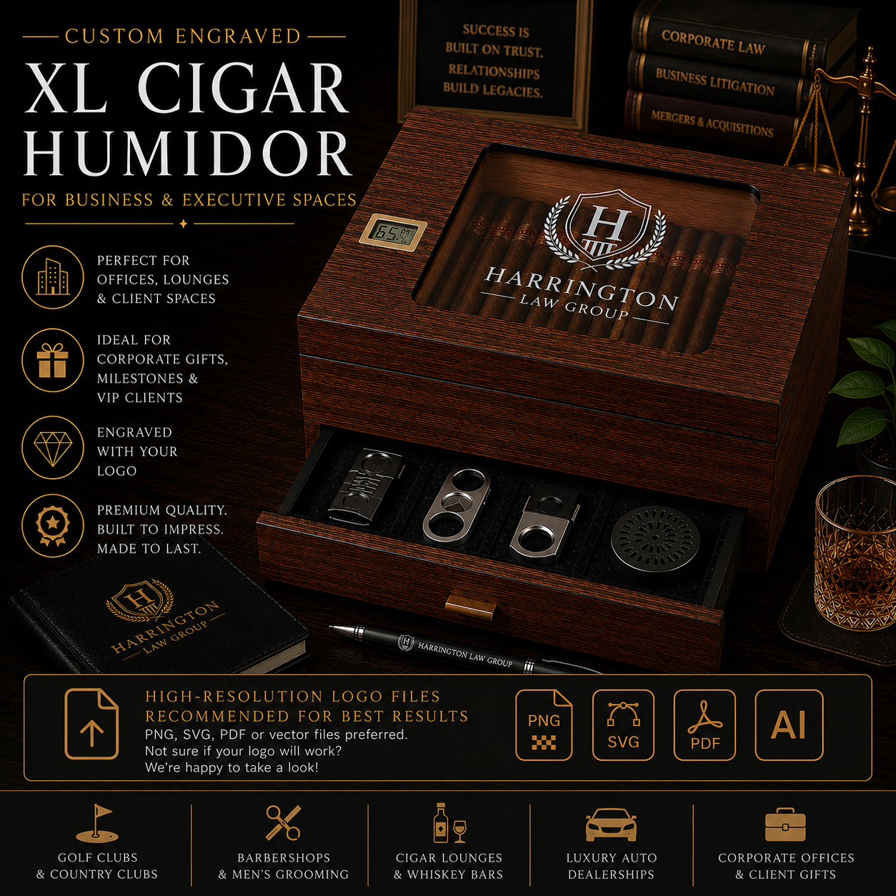 Custom Logo Cigar Humidor with Digital Hygrometer