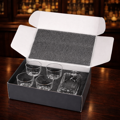 Personalized Etched Whiskey Decanter Set with 4 Rocks Glasses