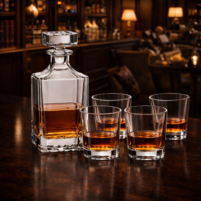Personalized Etched Whiskey Decanter Set with 4 Rocks Glasses