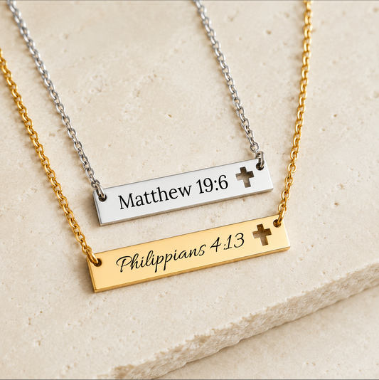 Personalized Cross Cutout Bar Necklace Engraved Christian Jewelry