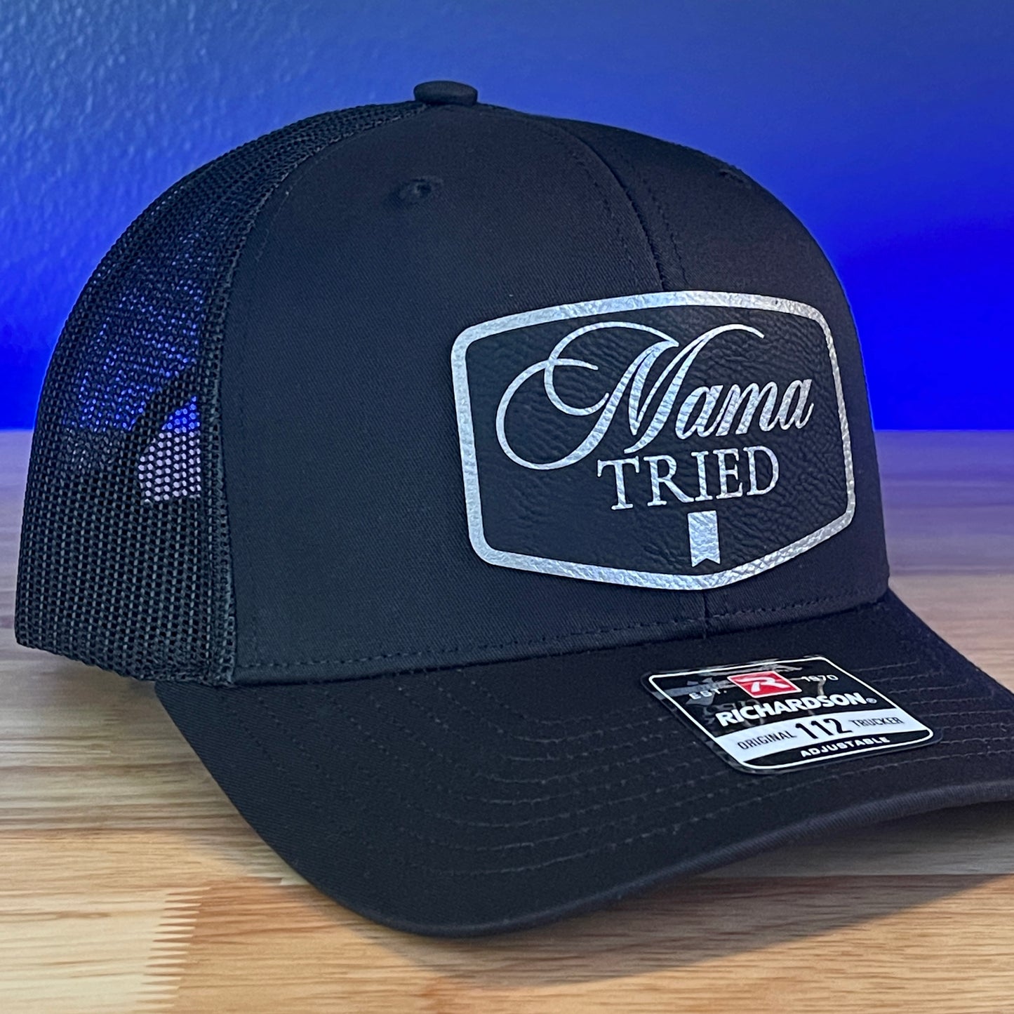 MAMA TRIED Funny Leather Patch Hat Black