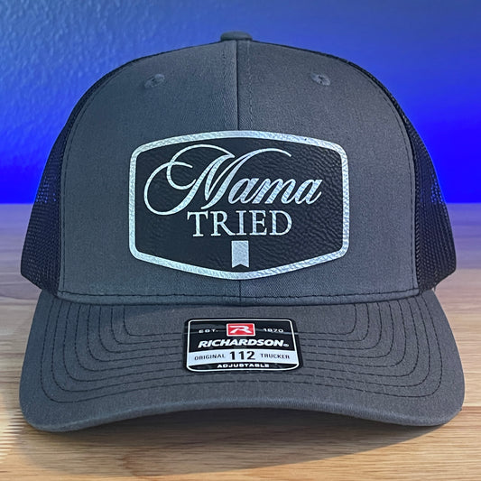 MAMA TRIED Funny Leather Patch Hat Charcoal/Black