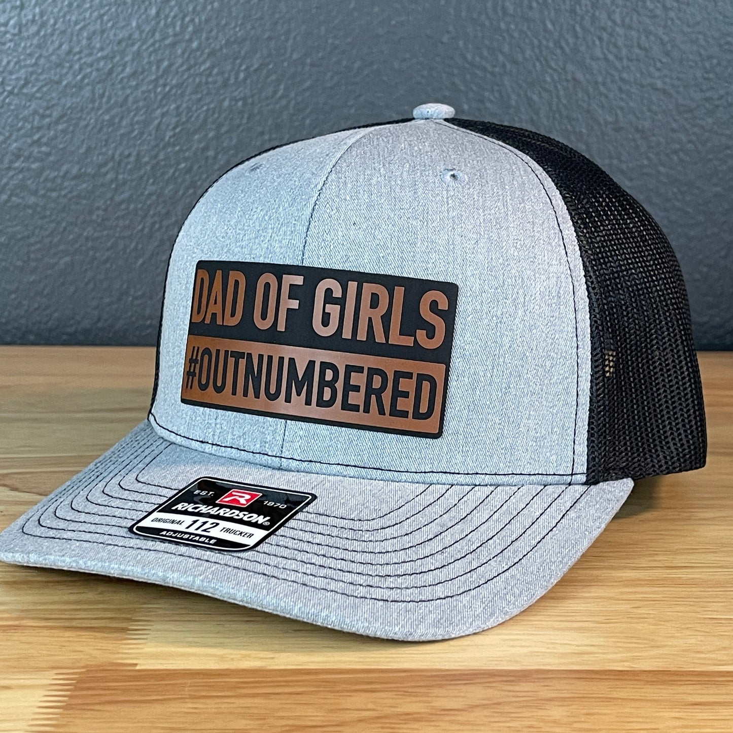 DAD of Girls #OUTNUMBERED Funny Leather Patch Hat