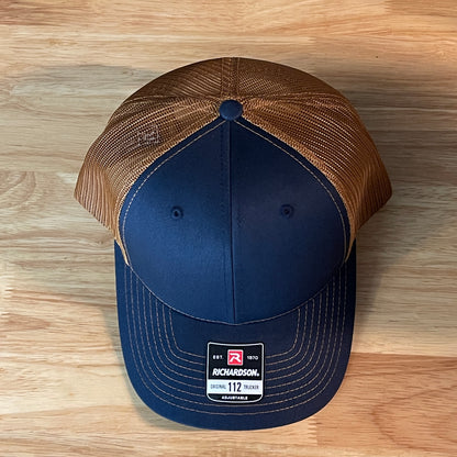 DAD American Flag Patriotic Side Leather Patch Hat Navy/Carmel