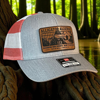 Alligator Alcatraz Swamp ICE Funny Leather Patch SnapBack Trucker Hat