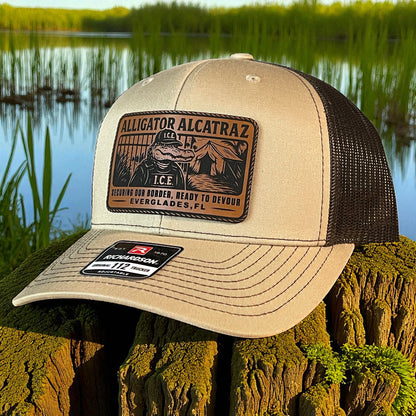 Alligator Alcatraz Swamp ICE Funny Leather Patch SnapBack Trucker Hat