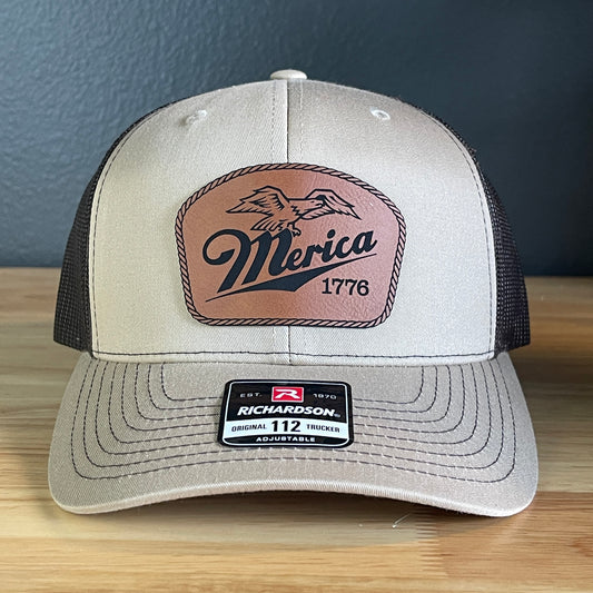 Merica 1776 Eagle Patriotic Leather Patch Hat