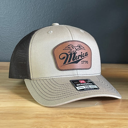 Merica 1776 Eagle Patriotic Leather Patch Hat