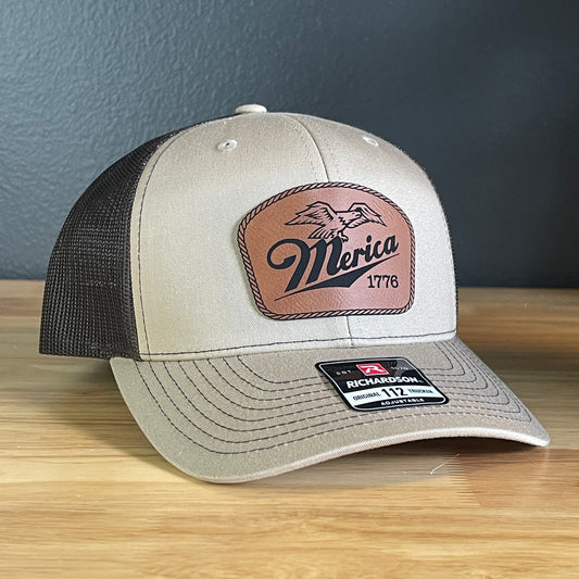 Merica 1776 Eagle Patriotic Leather Patch Hat