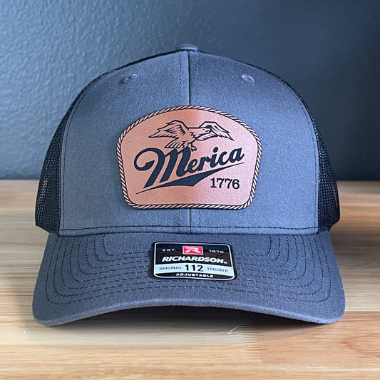 Merica 1776 Eagle Patriotic Leather Patch Hat