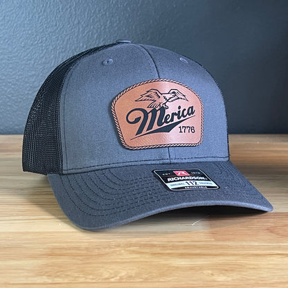 Merica 1776 Eagle Patriotic Leather Patch Hat