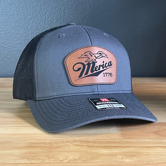 Merica 1776 Eagle Patriotic Leather Patch Hat