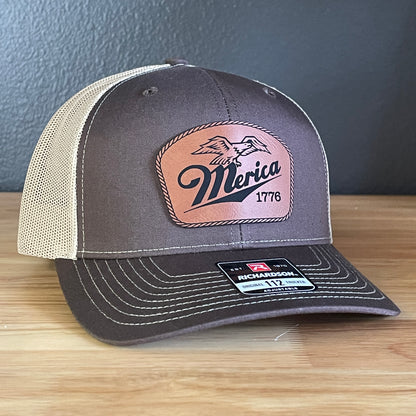 Merica 1776 Eagle Patriotic Leather Patch Hat