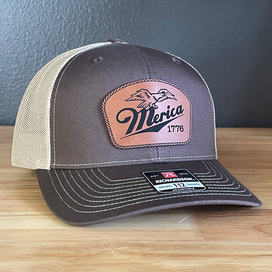 Merica 1776 Eagle Patriotic Leather Patch Hat