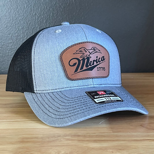 Merica 1776 Eagle Patriotic Leather Patch Hat