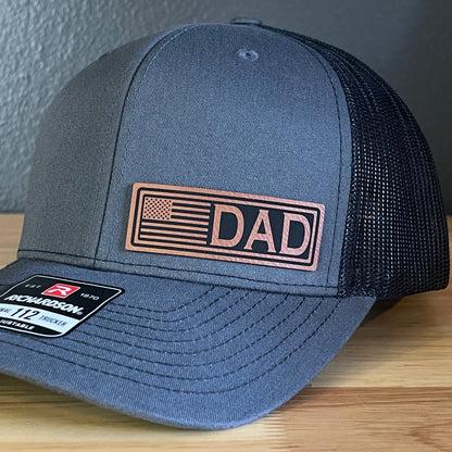 DAD American Flag Patriotic Side Leather Patch Hat Charcoal/Black