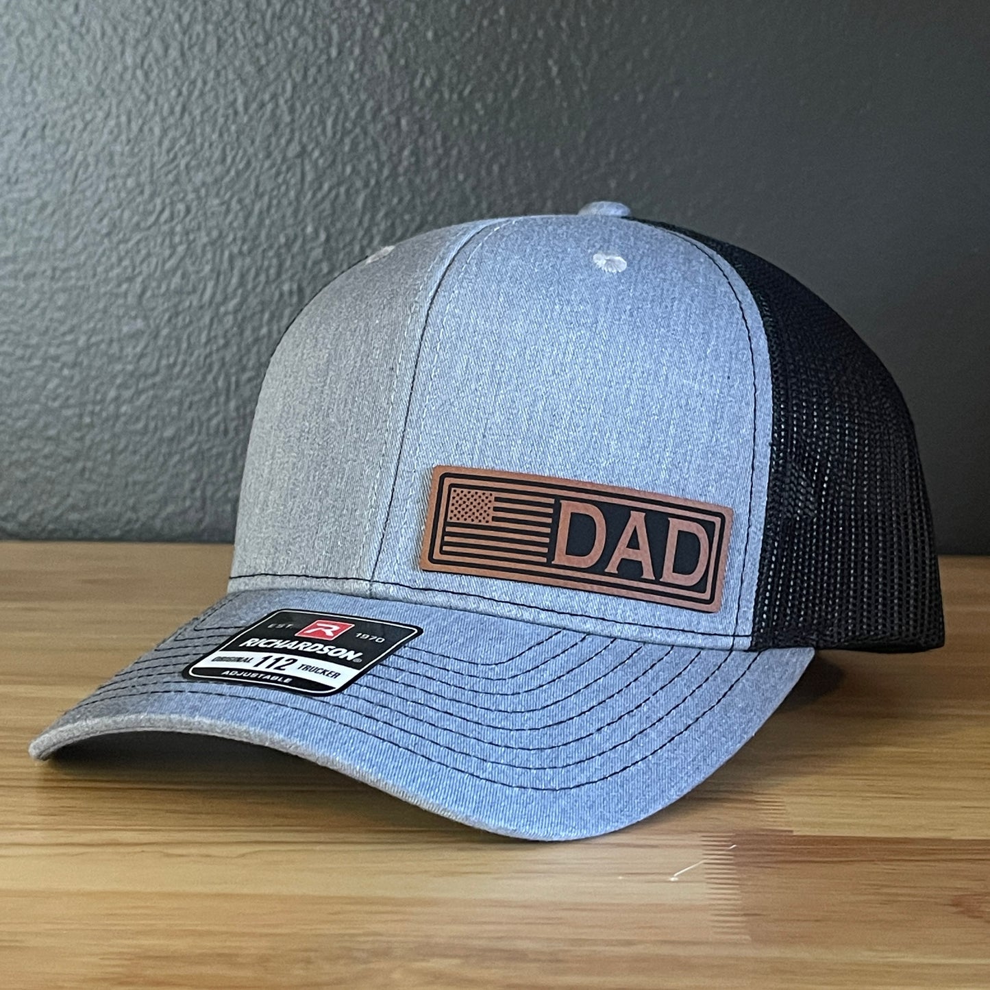 DAD American Flag Patriotic Side Leather Patch Hat Heather Grey/Black