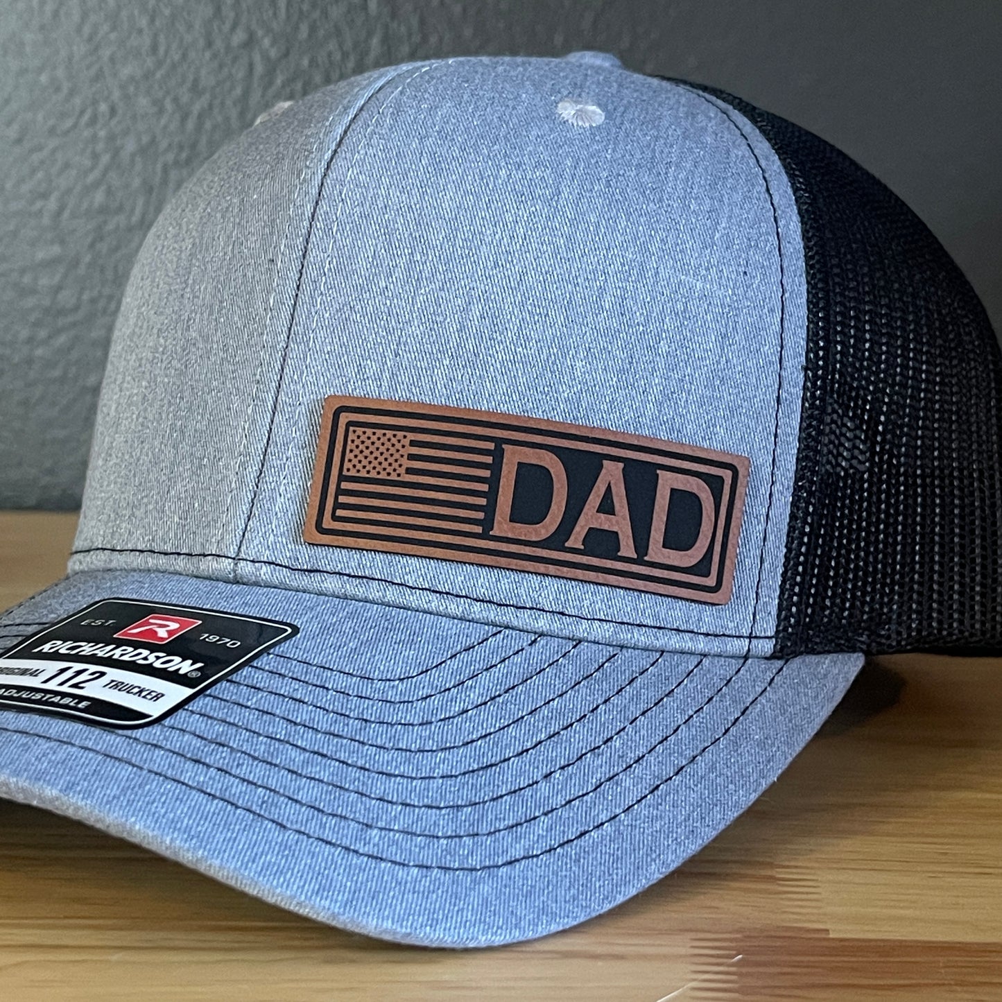 DAD American Flag Patriotic Side Leather Patch Hat Heather Grey/Black