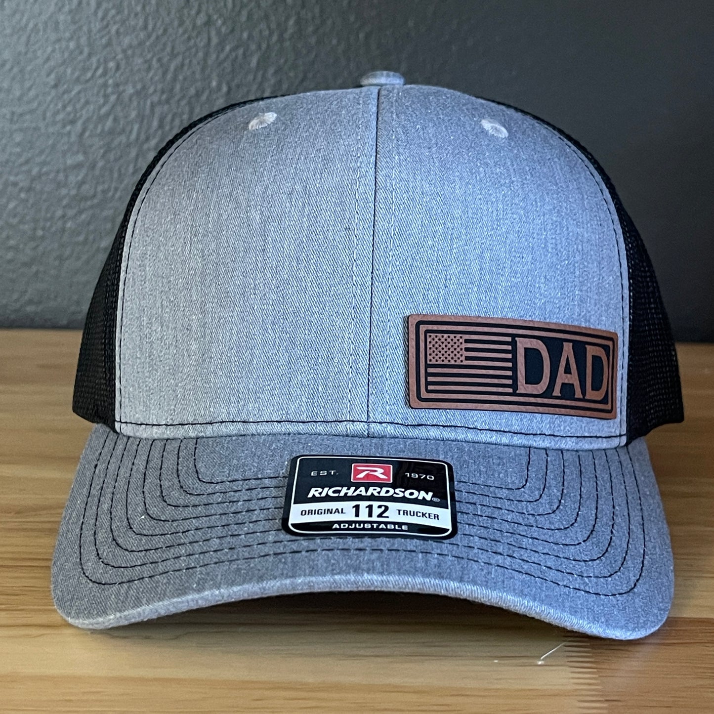 DAD American Flag Patriotic Side Leather Patch Hat Heather Grey/Black