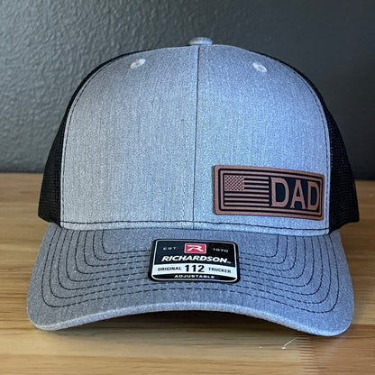 DAD American Flag Patriotic Side Leather Patch Hat Heather Grey/Black