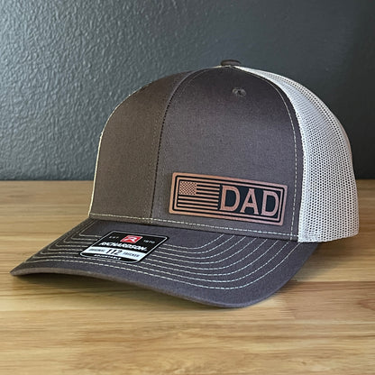 DAD American Flag Patriotic Side Leather Patch Hat Brown/Khaki