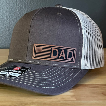 DAD American Flag Patriotic Side Leather Patch Hat Brown/Khaki