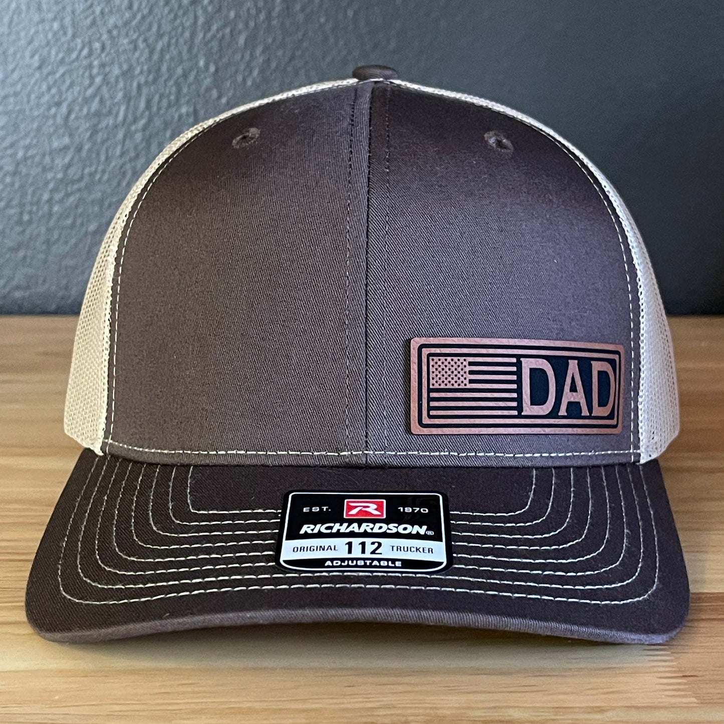DAD American Flag Patriotic Side Leather Patch Hat Brown/Khaki