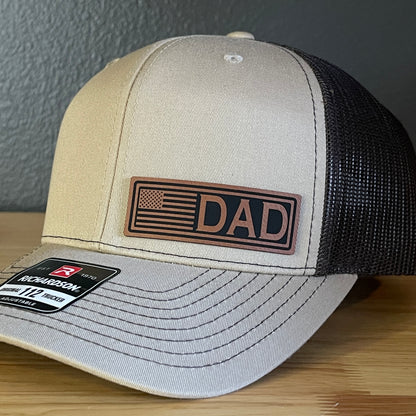 DAD American Flag Patriotic Side Leather Patch Hat Khaki/Brown