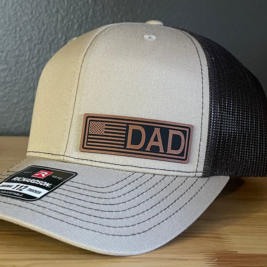 DAD American Flag Patriotic Side Leather Patch Hat Khaki/Brown