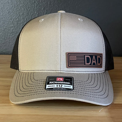DAD American Flag Patriotic Side Leather Patch Hat Khaki/Brown