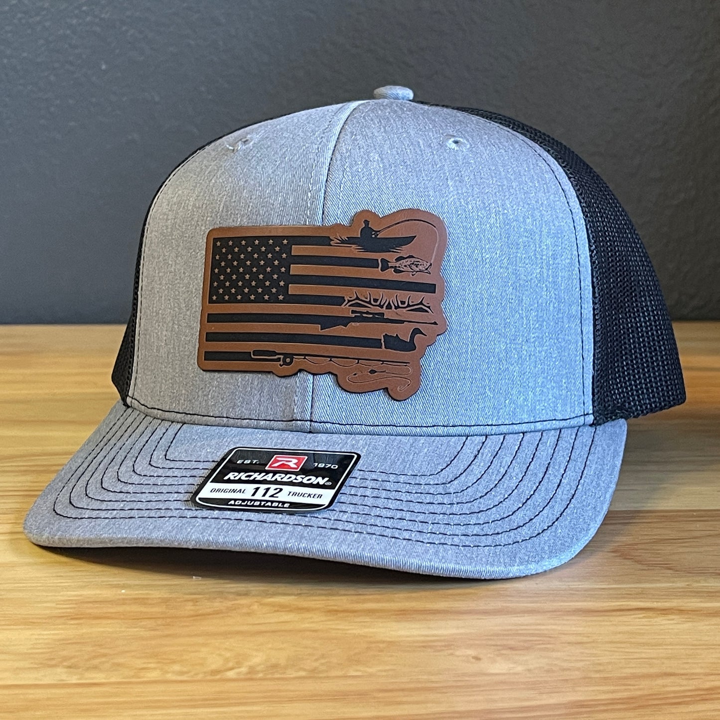 Duck Hunting and Fishing American Flag Leather Patch Hat