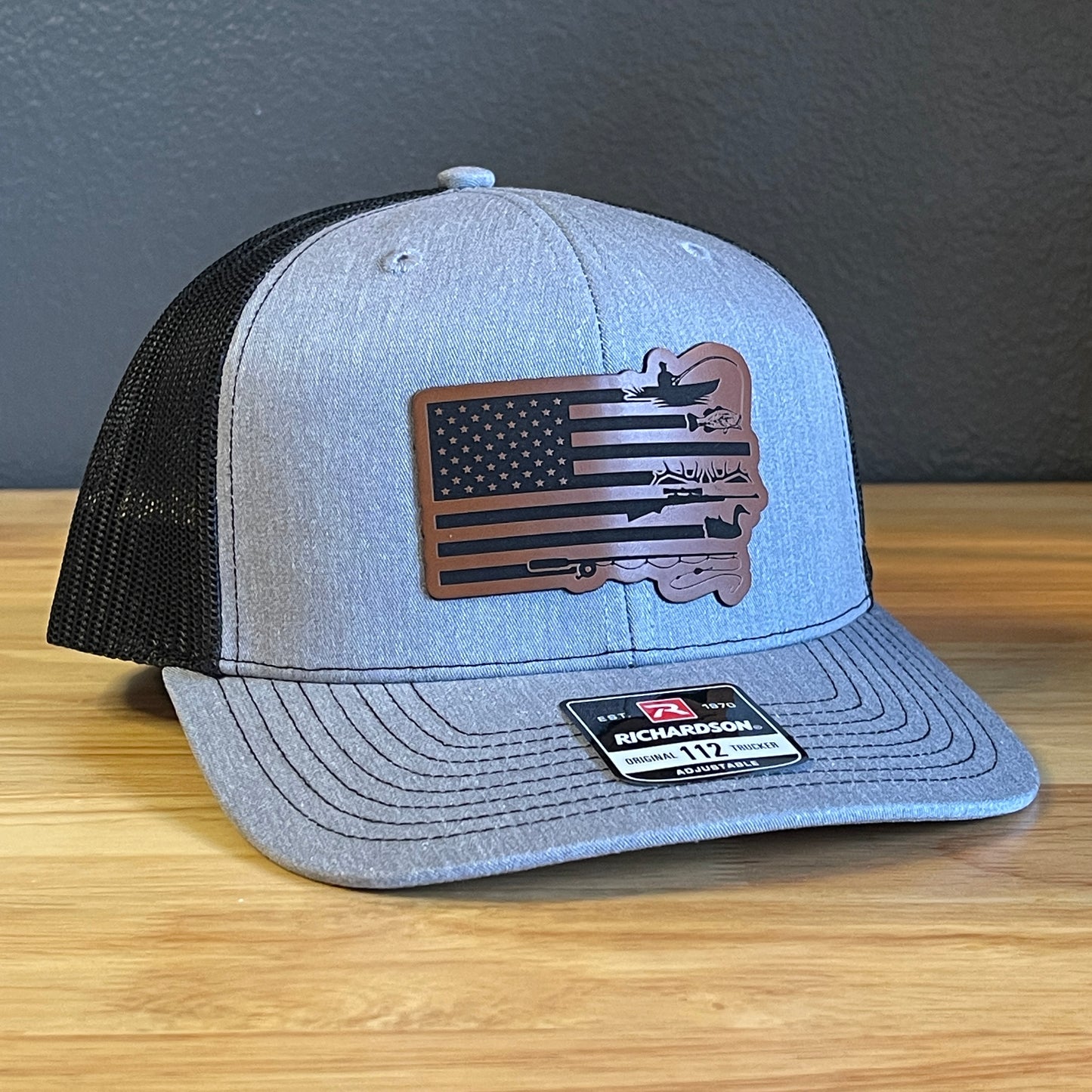 Duck Hunting and Fishing American Flag Leather Patch Hat
