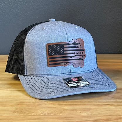 Duck Hunting and Fishing American Flag Leather Patch Hat
